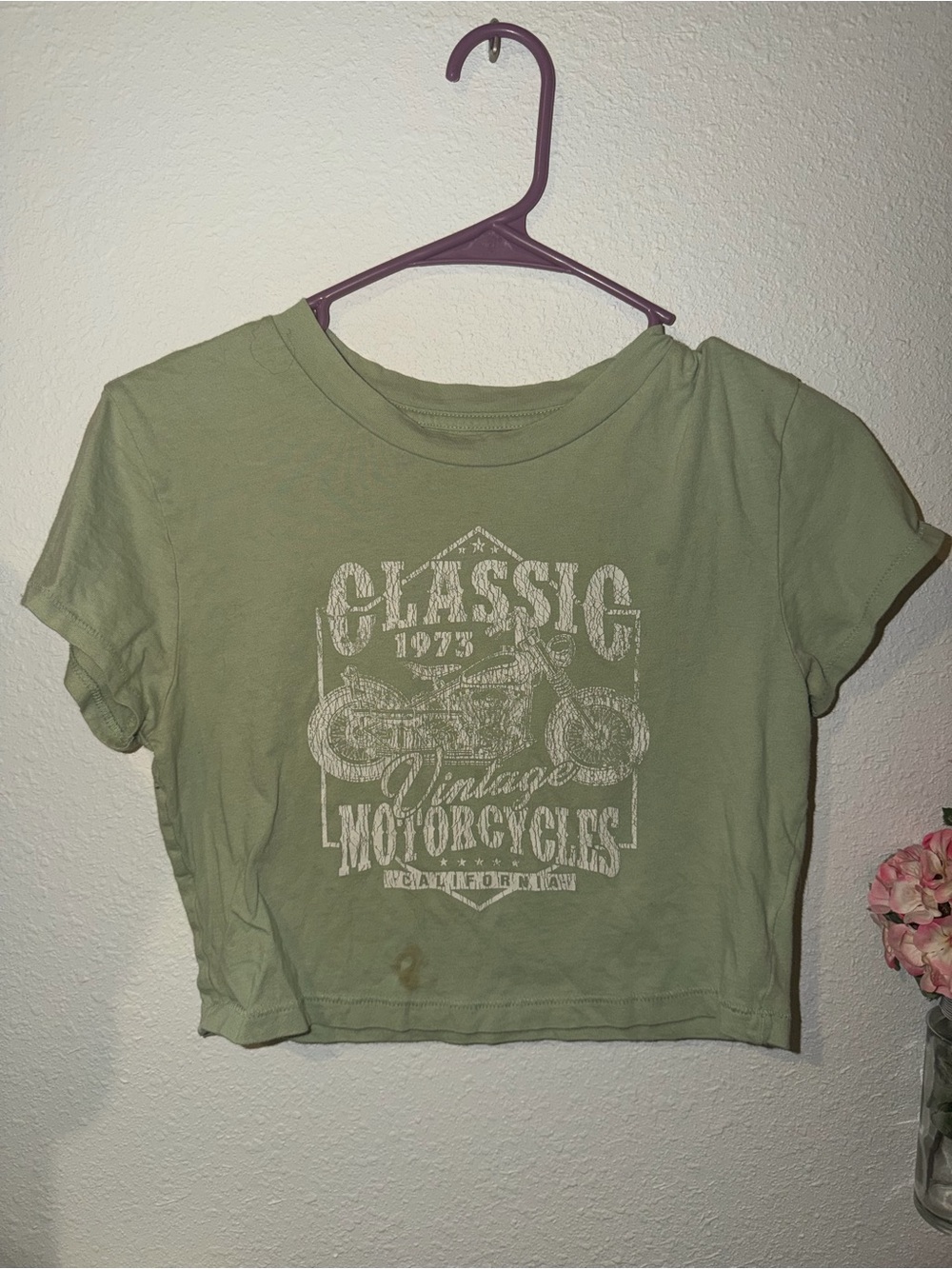 Aeropostale Olive Green Vintage Motorcycle Graphic Crop Top
